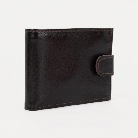 Men's purse on a button, for bills, for cards, for coins, brown color