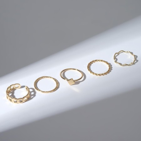 Ring set 5 pieces "perfect fingers" geometry, white color in gold-4