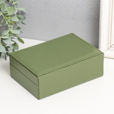 Casket to the leatherette for jewelry "Matte surface. Rectangular" Green 16x11.5x5.5 cm-4