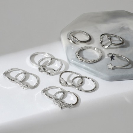 Set of rings 12 pieces "trend" Treasure, color silver, size mix-1