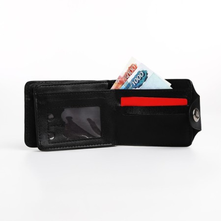 Male purse for magnet, department for bills, for maps, for coins, black color-5