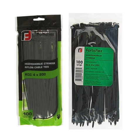 Nylon screed FORTISFLEX KSS, 4x200 mm, black, set of 100 pcs.