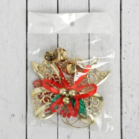 Jewelry New Year's "Patterned Bow with Beads" 10x15 cm, red-gold-1