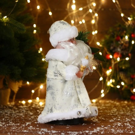 Santa Claus "in a white fur coat with gifts" moves, with backlight, 30 cm-1