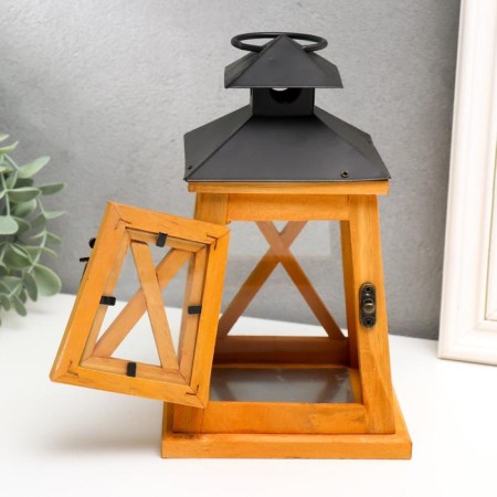 Summary tree on 1 candle "Lantern Trapezius" Brown yellow 20.5x12.5x12.5 cm-2