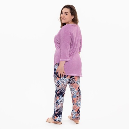 Female pants with print, white/pink color, size 48-5
