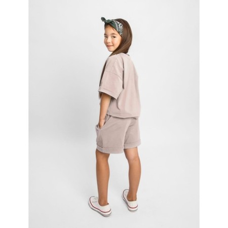 Children's jump (T-shirt, shorts), height 122-128 cm, beige color-2
