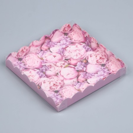 Cookie box, confectionery packaging with PVC lid, “Blow with happiness”, 21 x 21 x 3 cm-1