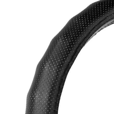 Braid on the steering wheel Nova Bright eco -leather, black, ribbed, perforation, size M-2