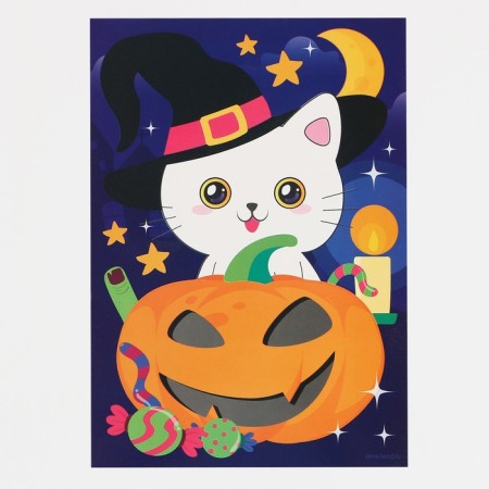 Application with rhinestones "kitten and pumpkin", 14.8 x 21 cm-1