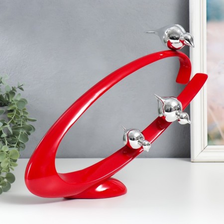Polystone souvenir "Three birds on oval" red with silver 6.5x38x30 cm