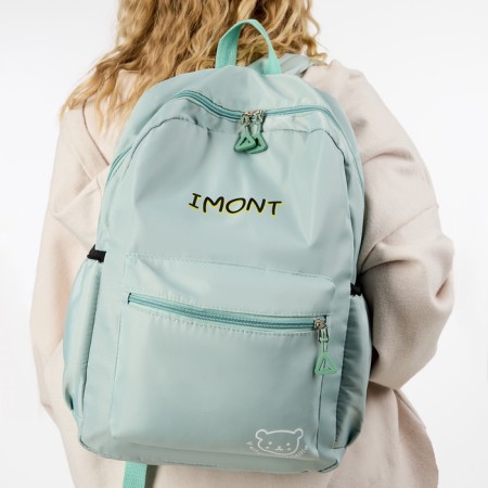 A backpack with a zipper, 3 outer pockets, green color-6
