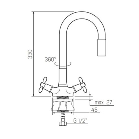 Kitchen mixer BOOU BA5318-1F-E351A-B702, flexible surge, brass, white/chrome-4