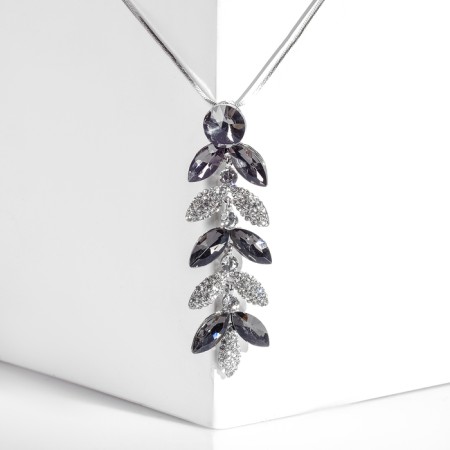 Pendant "flower" sheet, white-gray color in silver, l = 70