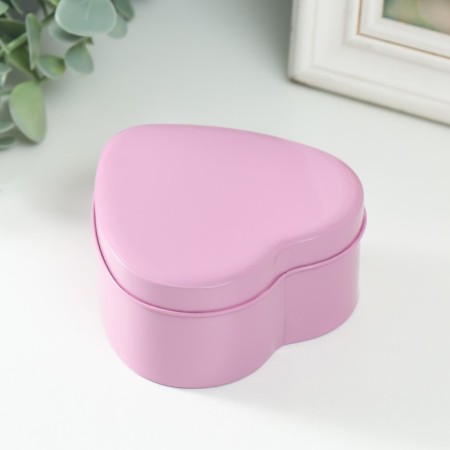 Casket Metal for a candle "Heart. Gloss" pink 9.5x9x4.5 cm-3