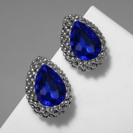 Earrings with rhinestones "Sea radiance", blue color in black silver-1