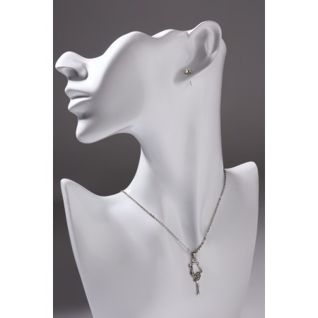 Set of 5 objects: 4 pairs fluffs, pendant "gymnast", white color in silver, 40 cm-4