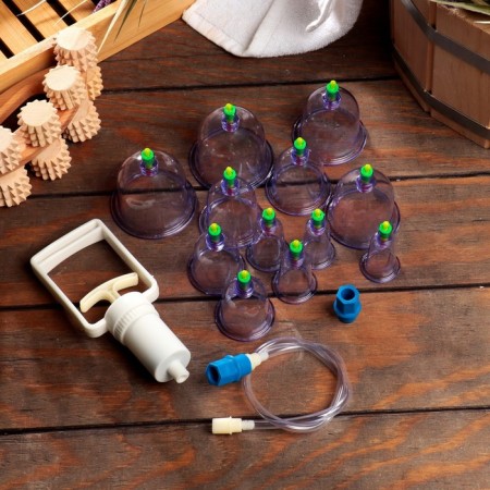 Acupuncture banks for vacuum massage with a pump, a set of 12 pcs.-3
