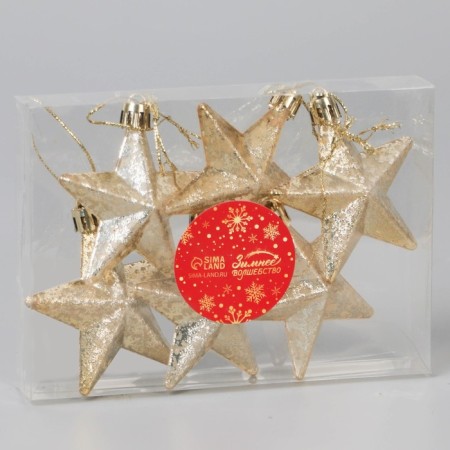 Christmas tree decoration "Grace stars" (set 6 pcs) 7x7 cm, light gold-1