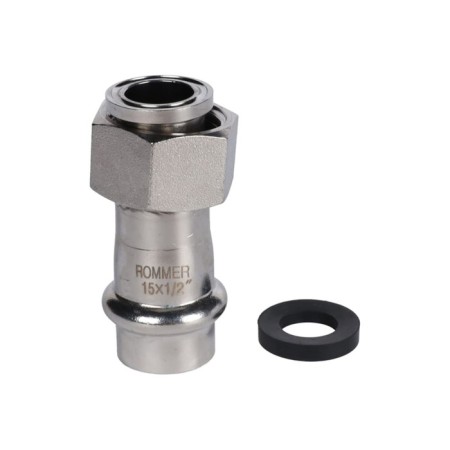 Adapter Rommer RSS-0026-001512, VPR-BR, D = 15 mm x 1/2 ", press, crumbling nut, stainless steel. Steel.-1