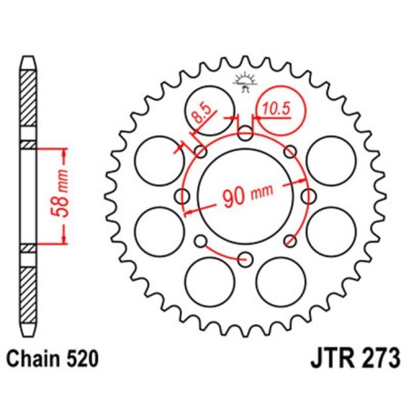 Legal star JTR273-44, R273-44, JT SPROCKETS, circuit 520, 44 teeth
