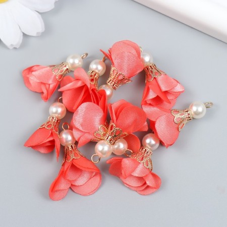 Decor for creativity Textile "Flower with pearls. Coral" set 10 pcs 2.5 cm-2