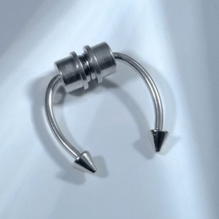Nose piercing (fake for septum) with interchangeable nozzles, on magnet, l = 17 mm, white color in silver-2