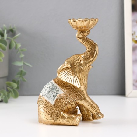 Polystone candlestick for 1 candle "Sitting elephant with a trunk up" 7.5x10.5x16.2 cm