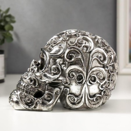 Polystone souvenir "Silver Skull with patterns" 12x16x10 cm-2