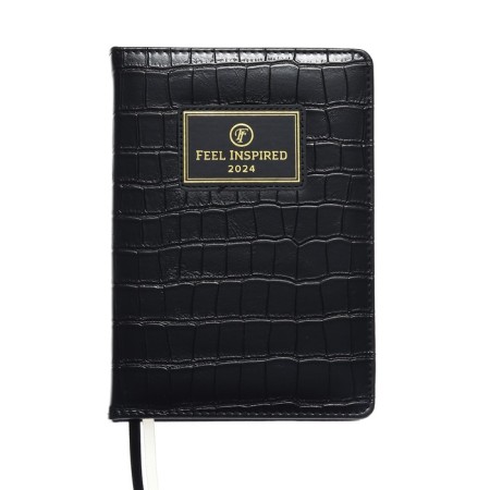 Dated diary 2024 A5 176 sheets, Devente.grande, firm artificial leather cover, stamping foil, lies, cream block 70 g/m2, black