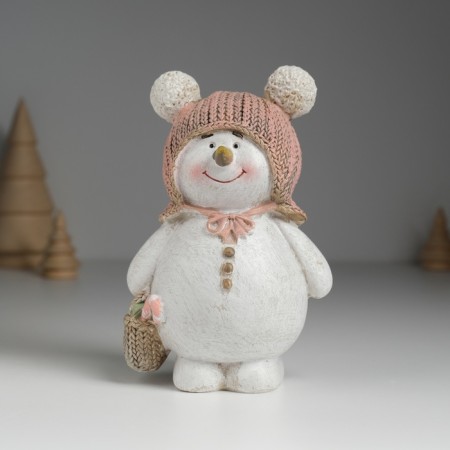 Souvenir Polystone "Snowman in a hat with pompom, with a basket" 8.5x5x13 cm