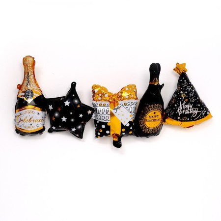 Garland made of foil balls "Happy Birthday", black gold