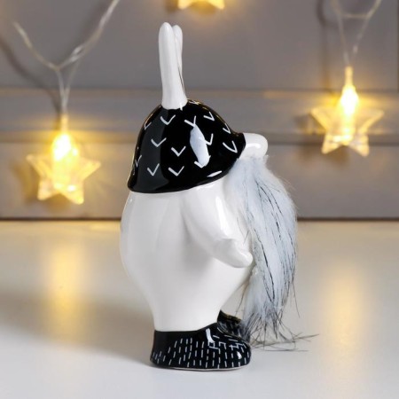Souvenir Ceramics "Santa Claus in a cap with deer horns" White-black 14.5x6.7x9.8 cm-1