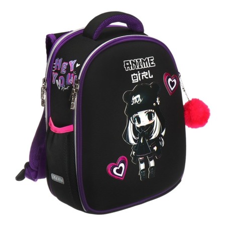 Frame backpack 35 x 27 x 13, Devente Junior 14l, Anime Girl, black/purple + keychain 7033400-1