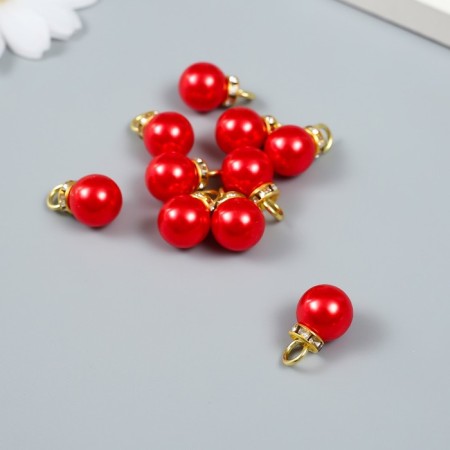 Decor for creativity Plastic "Red Pearl with loop" set 10 pcs 1x1.4 cm-1