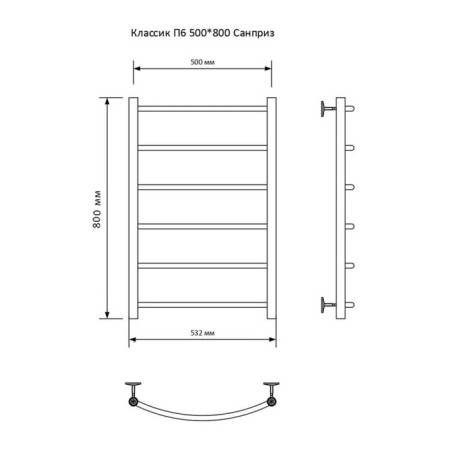 Water towel "Sanprise" Classic P6, 500x800 mm, lower connection., Black matte-4