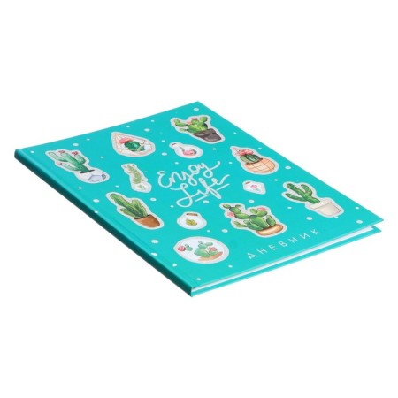 Universal diary for grades 1-11, "cacti", solid cover 7BC, matte lamination, glitter (sparkles), 40 sheets-1