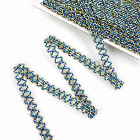 Braid "snake", blue-blue with gold, 1.5 cm, 25 m-1