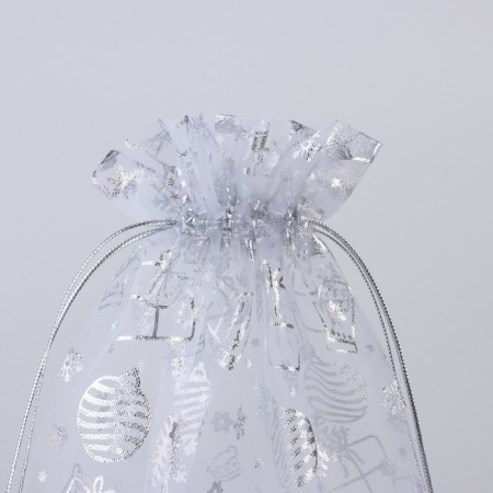 Gift bag "New Year's gifts", organza, white, 20 x 30 cm, New Year-3