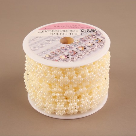 Pearls on threads, flat, 10 mm, 9 ± 1 m, milk color-2
