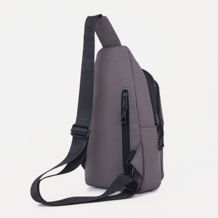 Male sling bag from textiles, headphone opening, gray color-2