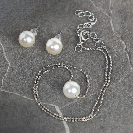 Set 2 objects: earrings, pearl pearl pearls, beads, white color in silver, 45 cm-2