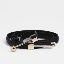 Women's belt, width 1 cm, metal buckle, black color