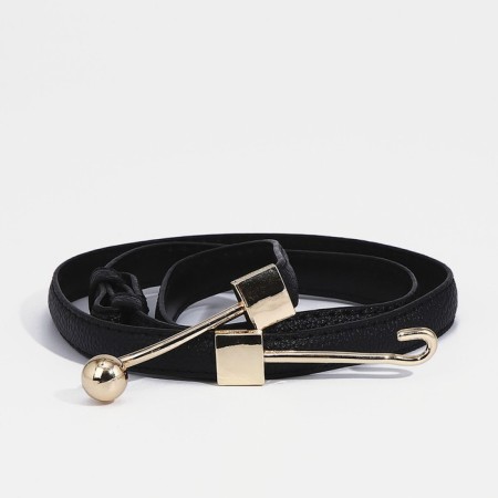 Women's belt, width 1 cm, metal buckle, black color