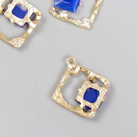 Decor for creativity metal, rhinestones "rhombus with azure" 2.6x2.4 cm-1