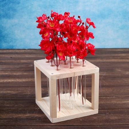 Wooden Kashpo 15.5 × 15.5 × 16.5 cm with 9 flasks "Square", natural
