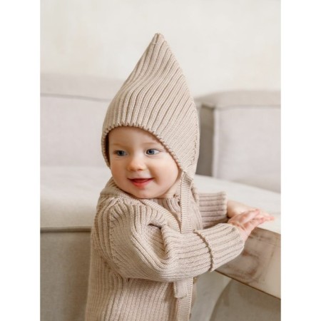 Hat on the ties Children's Amarobaby Pure Love Elf, size 46-48 cm, beige color-2