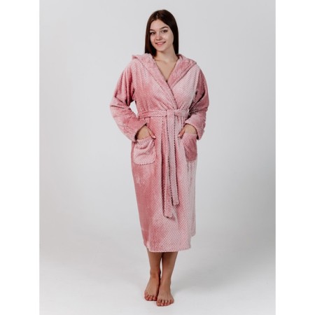 Women's robe with a hood, size 56, Rose color