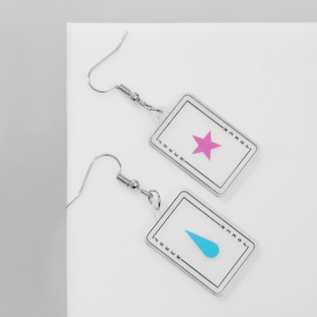 Acryl Earrings "Cars" drop and star, color pink blue-1