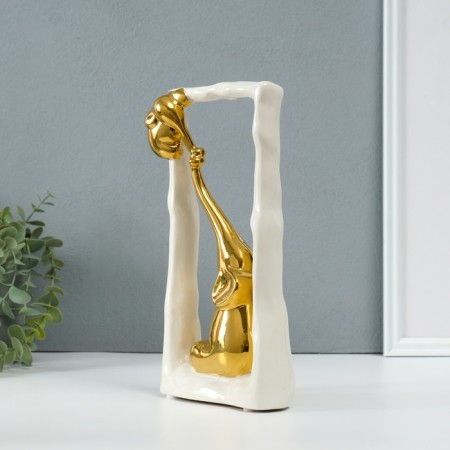 Souvenir ceramics "Elephant with an elephant - support. Rectangle" White with gold 5.5x13.5x26 cm 1032365-2